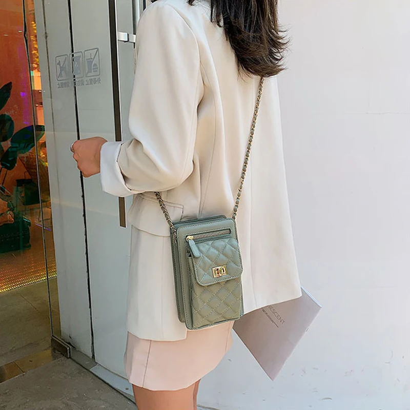 

HFOS Shoulder Bags Women Summer Female Chain Small Bags Casual Diamonds Lattice Saddle Bags Quality Messager Bags Top Handle Bag