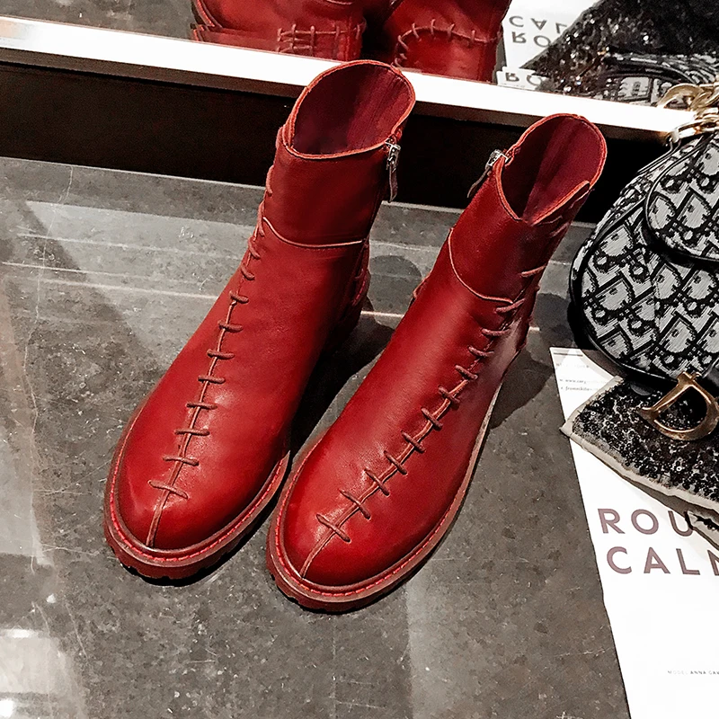 Новинка Женские ботинки в стиле ретро сапоги до середины икры женские из