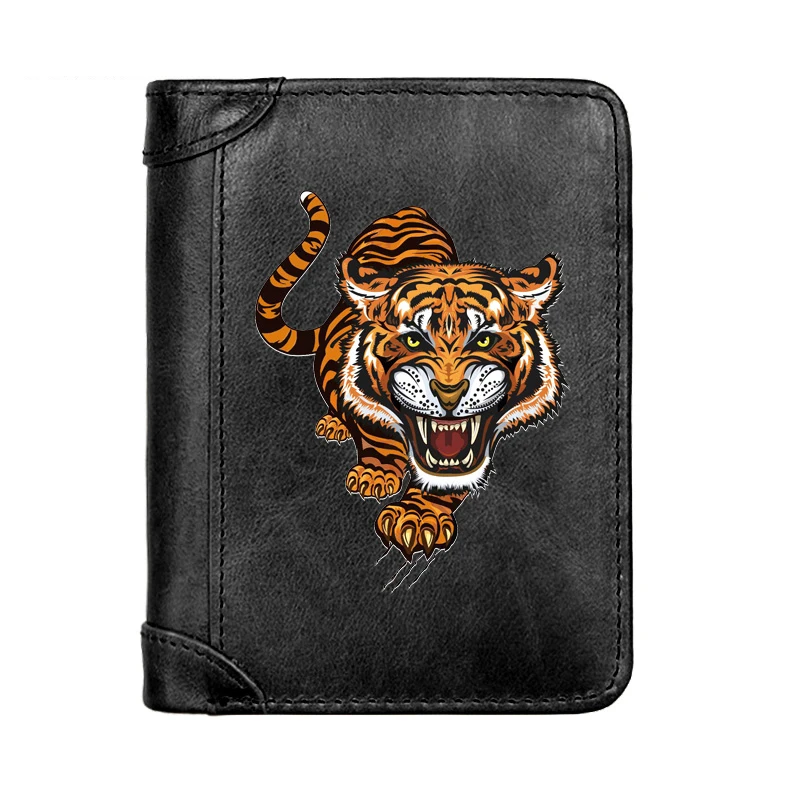 

Роскошный кошелек из натуральной кожи с изображением животного тигра, классический мужской деловой Тонкий кошелек с кармашком для карт, му...