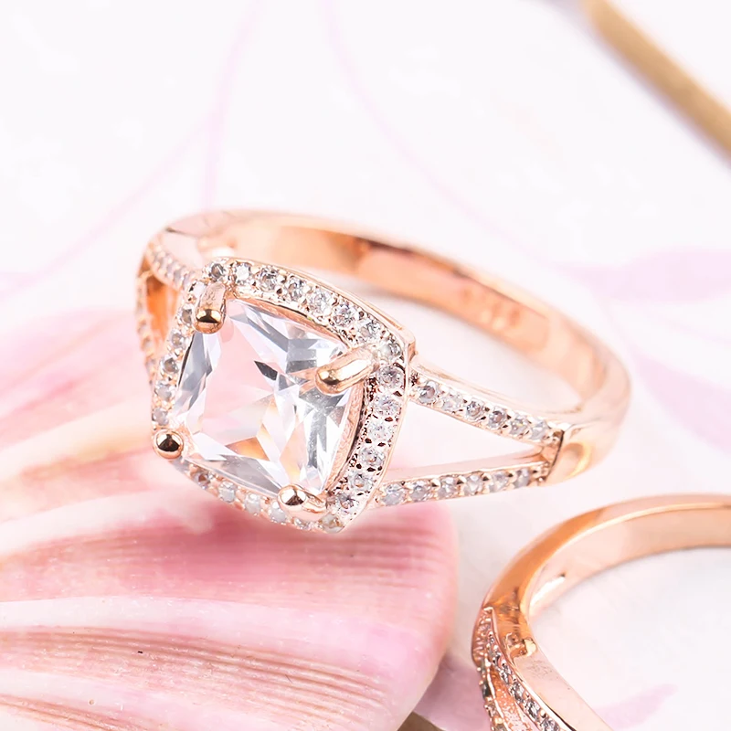 

2021 New Fashion Couple Rings Rose Gold White Square Zircon Rings for Women Engagement Wedding Rings for Female Jewelry Gift