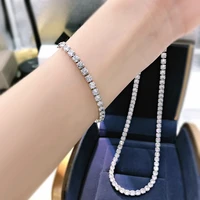 100 s925 sterling silver white 44mm high carbon diamond bracelet necklace jewelry set for women wedding party fine jewelry