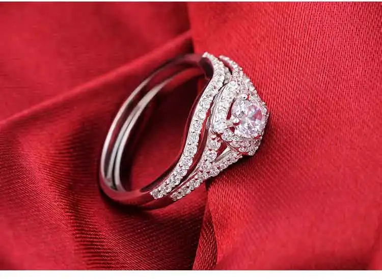 

Valentine's Day a Pair Luxury Genuine 925 Sterling Silver rings for women wedding engagement jewelry R236S