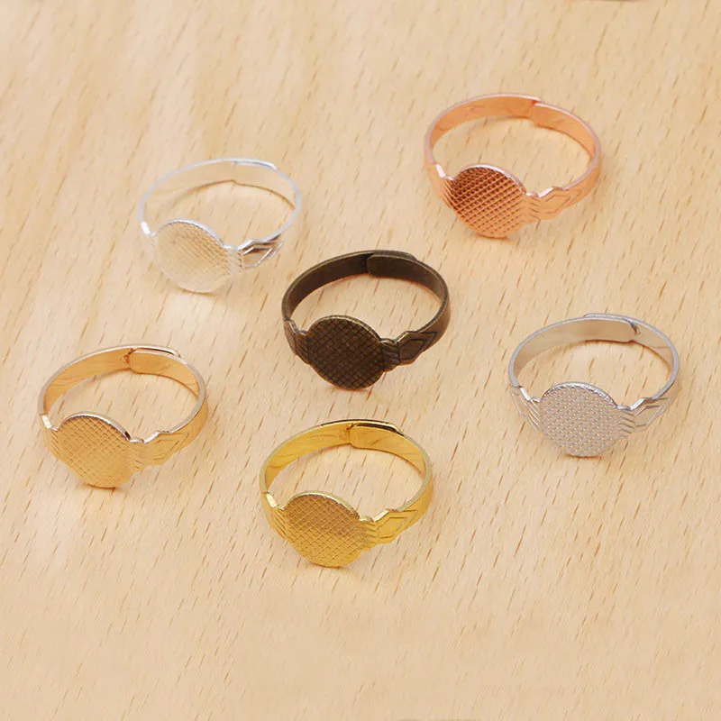 200pcs Copper Adjustable Ring Base 10mm Flat Circle Glue Pad Bezel Settings Tray Cameo Cabochons Base Blanks DIY Jewelry