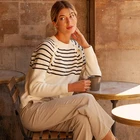 Пуловер женский трикотажный в полоску, свитер с длинным рукавом и круглым вырезом в винтажном стиле, джемпер в стиле ретро, топ на осень-зиму