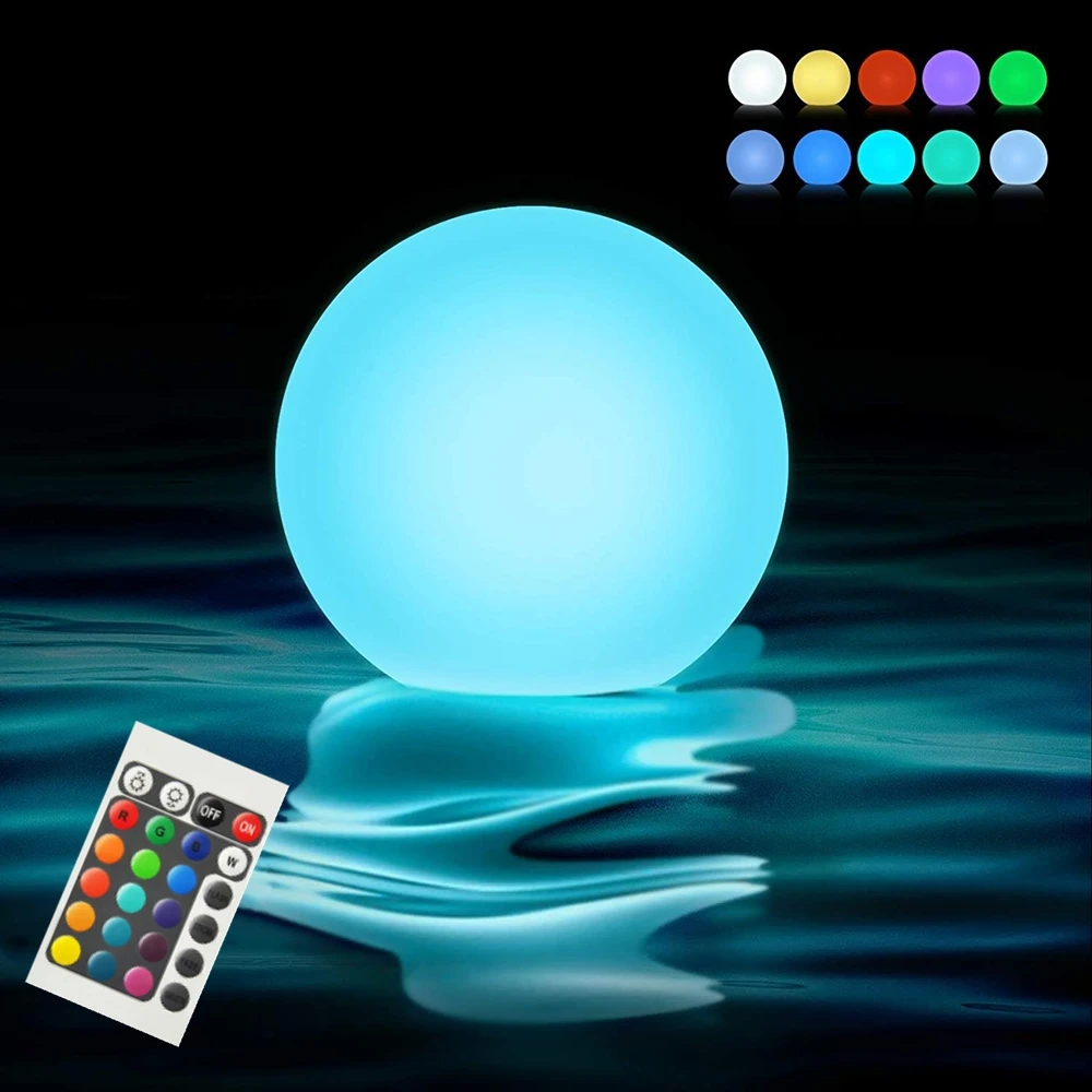 16 Цвет плавающий бассейн огни RGB светодиодный шар огоньки IP67 Водонепроницаемый 20 см, 15 см, 12 см, 8 см гидромассажная Ванна ночные светильники игрушки для бассейна - изображение