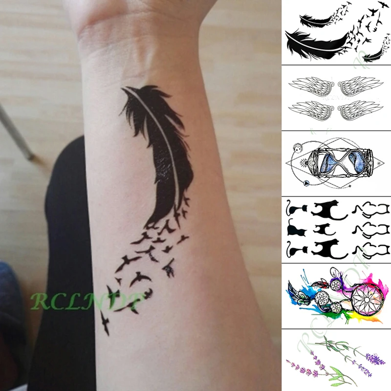 

Waterproof Temporary Tattoo Sticker Bird Feather Dream Weaving Fake Tatto Hand Arm Foot Flash Tatoo for Kid Girl Men Women