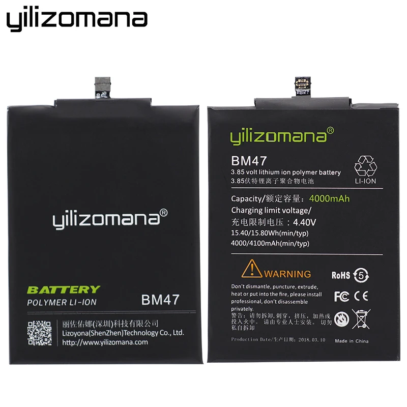 Аккумулятор YILIZOMANA BM47 для телефона Xiaomi Redmi 3 3S 3X 4X Pro 4000 мАч Высококачественная