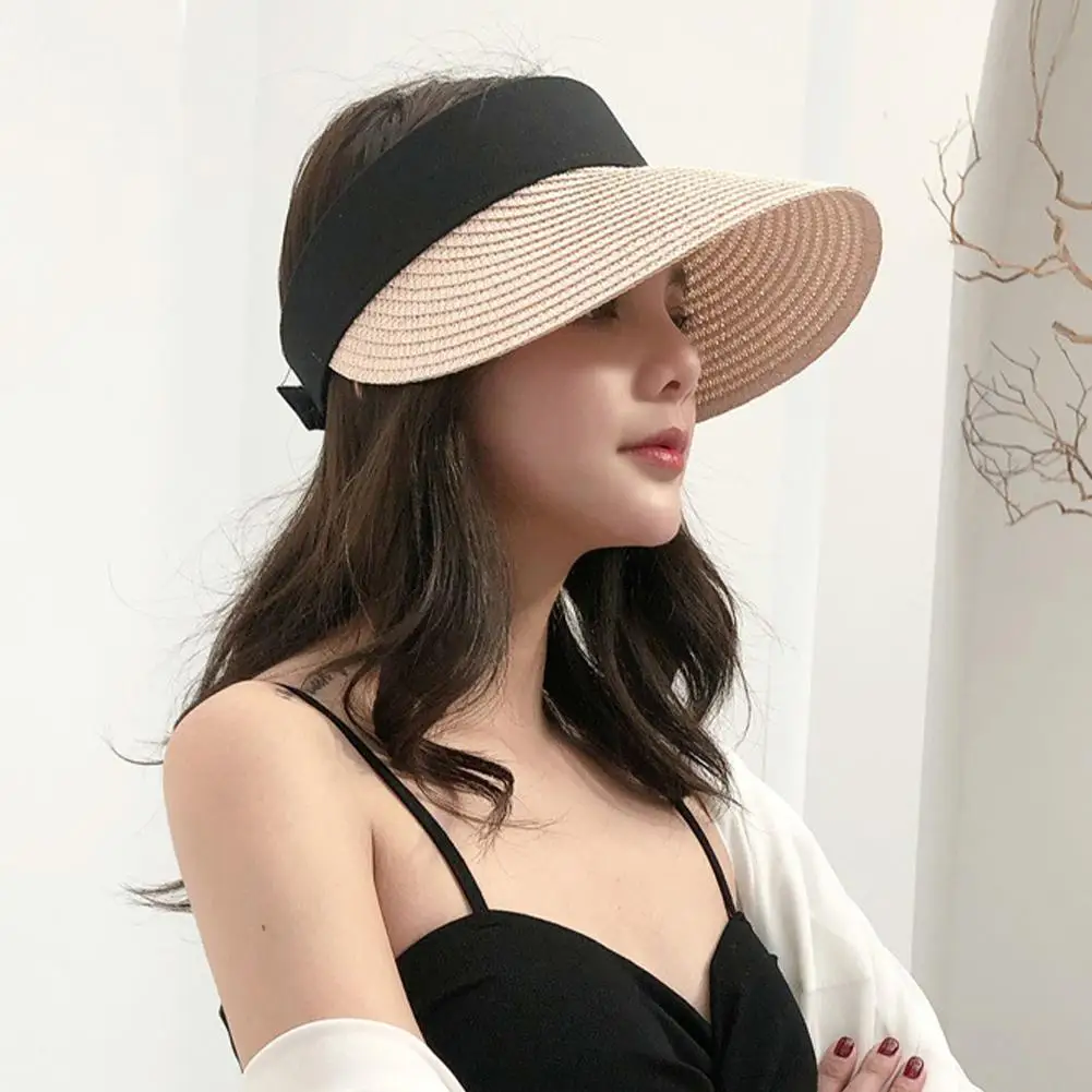 

New Fashion Empty Top Sunhat Foldable Portable Summer Hat Visors Cap Brim Wide Casual Straw Hat Sun Beach For Women X5A3