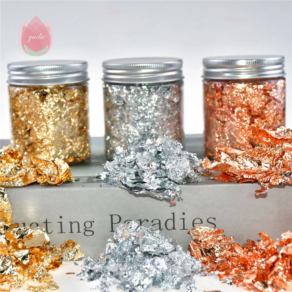 

Imitation Gold Sliver Copper Leaf Flake Sheets Foil Sequins Glitters For DIY Shiny Bulk Foil Pape Resin Gilding Nail Art Decor
