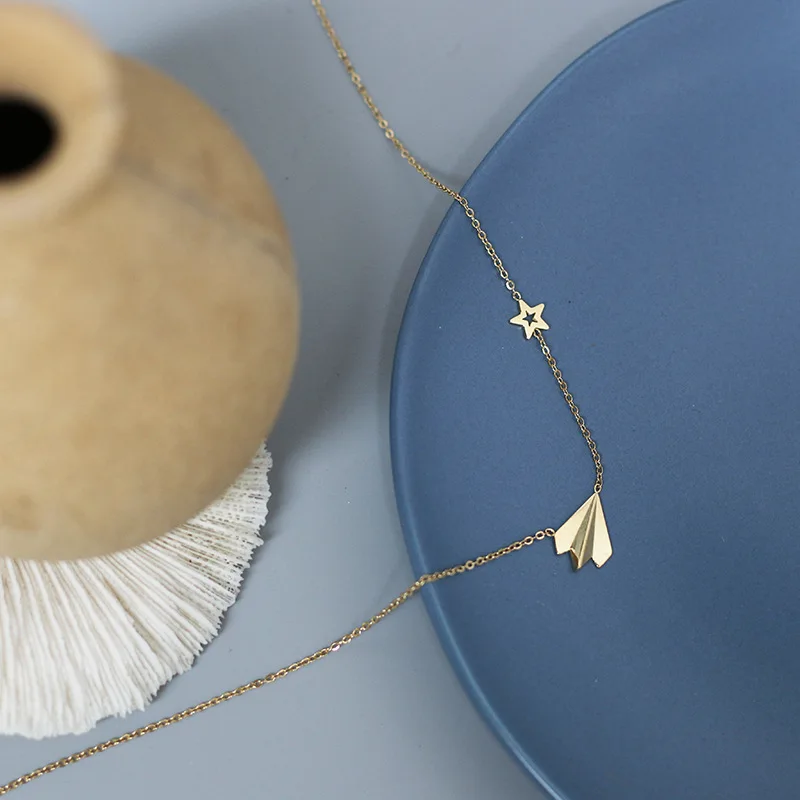 

Airplane Shape Design Necklaces Stainless Steel For Gift Women Punk Trendy Star Plated Gold Chain Fashion Accessories Jewelry