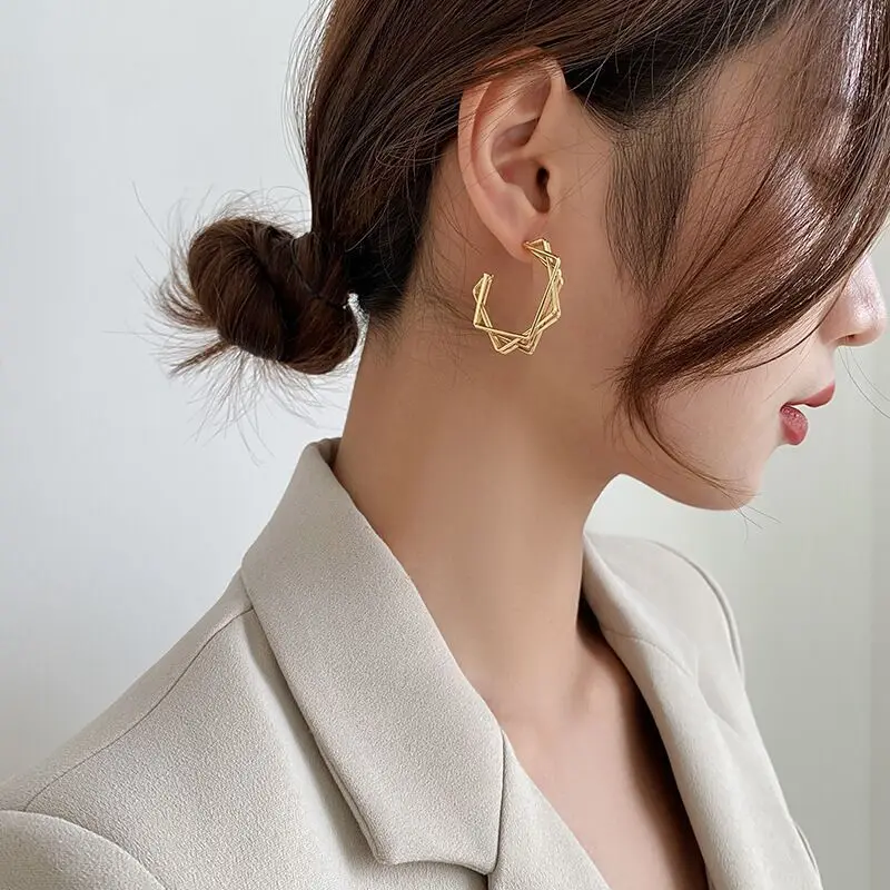 

2021 Fashion Golden Multilayer Square Earrings Retro Punk Geometric Irregular Metal Earrings Wedding Party Accessories Oorbellen
