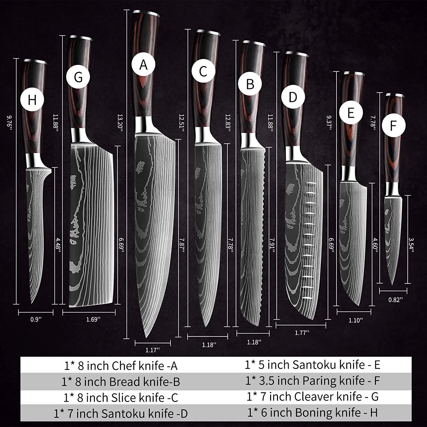 

Kitchen knives Set Professional Chef Knives Japanese High Carbon Stainless Steel Imitation Damascus Pattern Knife Dropshipping