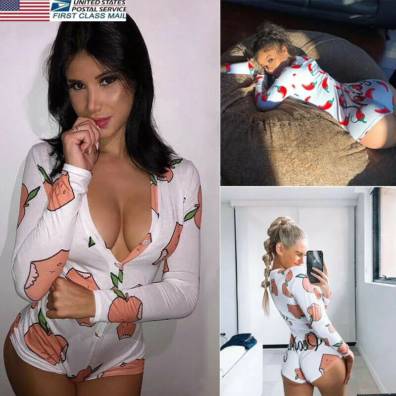 

US Ladies V Neck Sexy Printed Bodycon Leotard Jumpsuit Romper Shorts Sleepwear/