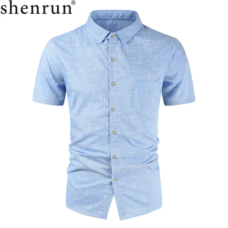 Мужская рубашка Shenrun хлопковая Повседневная с коротким рукавом в полоску для