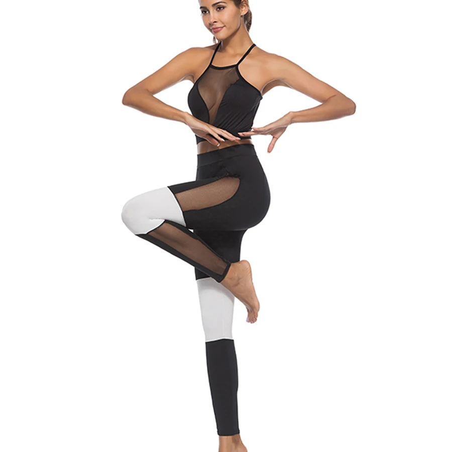 Женские лоскутные сексуальные белые спортивные брюки штаны для занятий йогой