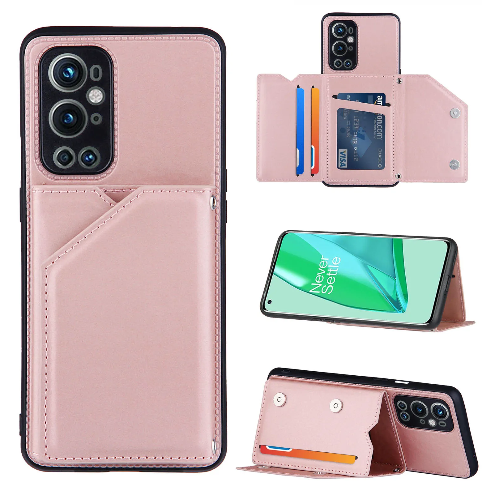 

Business Pu Leather Phone Case For OnePlus 9 Pro Soft TPU Frame Cover For OnePlus 9 Wallet Flip Card Slots Stand Case
