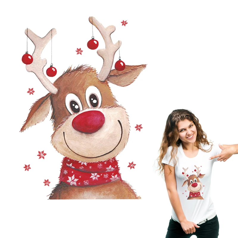 

Christmas Deer Patches DIY Heat Transfer Stickers Parches Iron Appliques For Clothing Cute Gift For Festival Washable Stickers