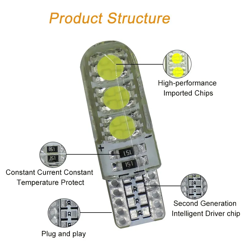 Силиконовая Подсветка для салона автомобиля Φ 12V T10 W5W боковая парковочная лампа с