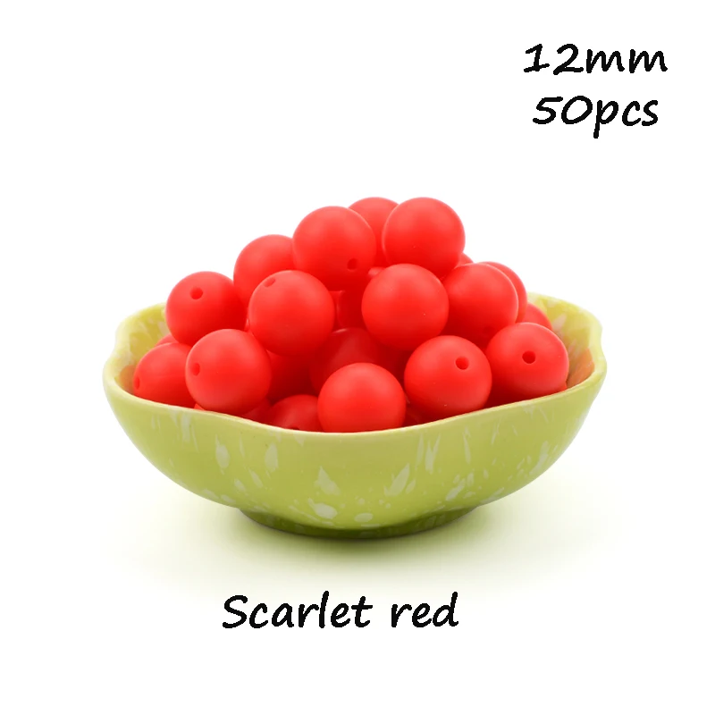 Scarlet red LOFCA, 12 мм, 50 шт./лот, бусины из пищевого силикона, Прорезыватель для зубов, круглые бусины, Детская жевательная для прорезывания зубов, Силиконовые Прорезыватели для самостоятельного изготовления - Цвет: Scarlet red