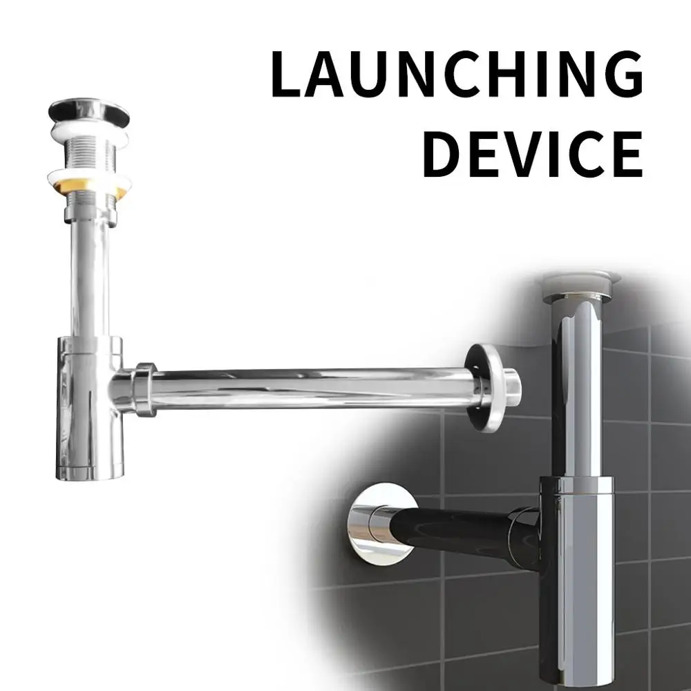 Флюоресцентный дизайнерский сифон для раковины цилиндрический хромированный