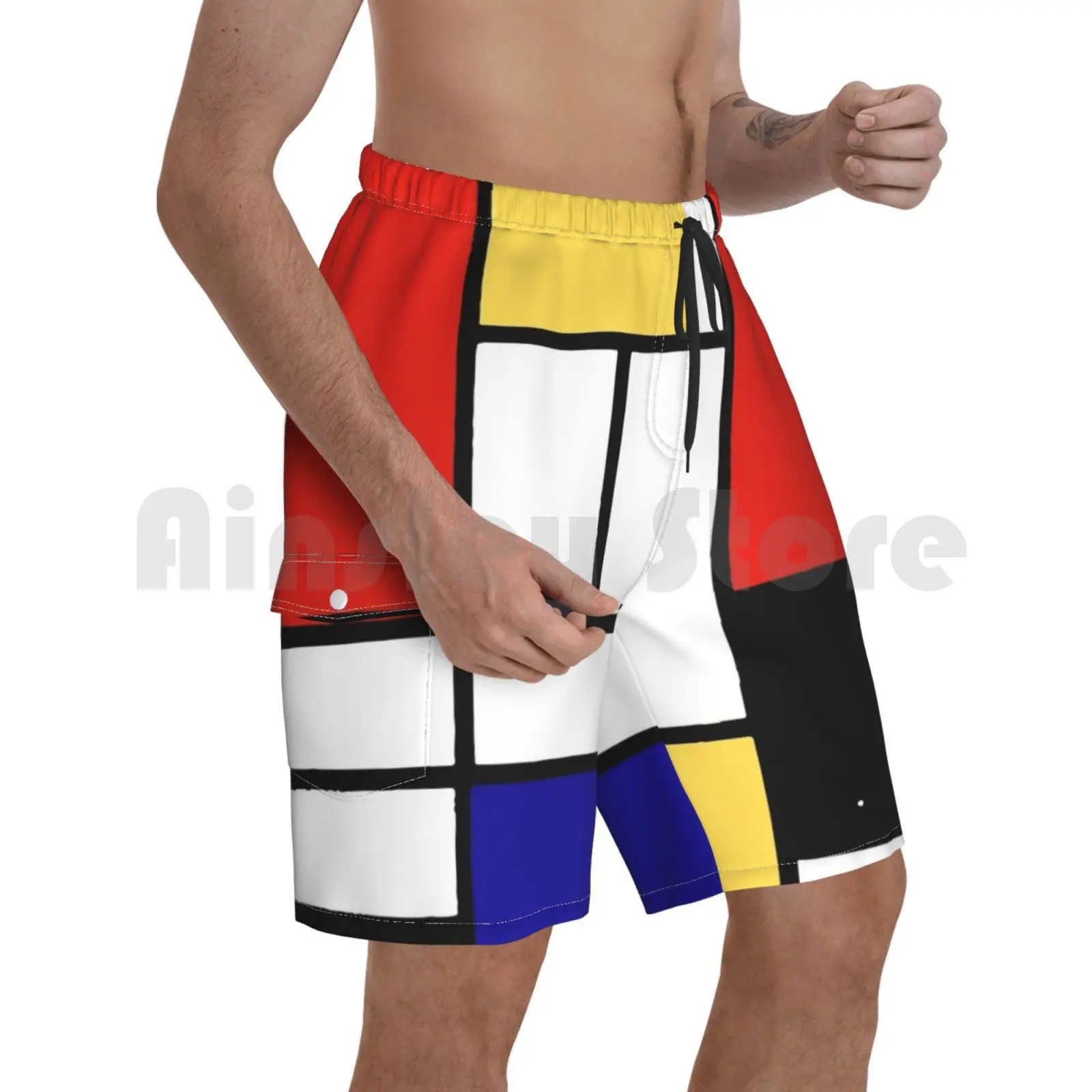 

Mondrian Beach Shorts Men Beach Pants Swimwear Mondrian Geometric Primary Colours Artistic Minimalist Colorful