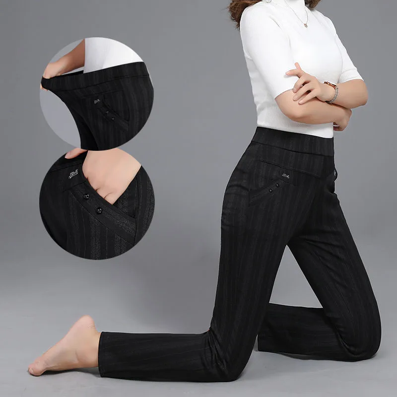 Брюки-карандаш женские в полоску повседневные Прямые Штаны с эластичным поясом