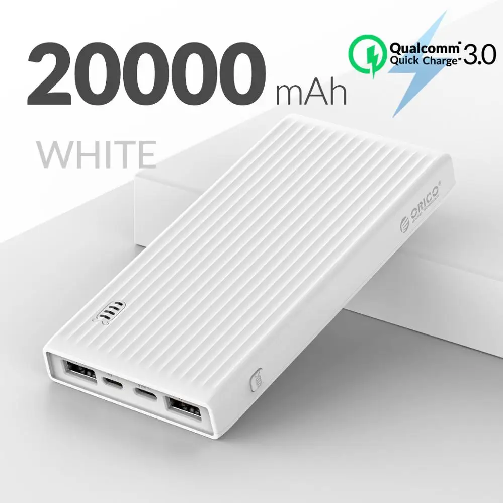 ORICO 10000-20000 мАч портативное Внешнее зарядное устройство, Ультра тонкое USB зарядное устройство для мобильного телефона, быстрое зарядное устройство - Цвет: 20000mAh white