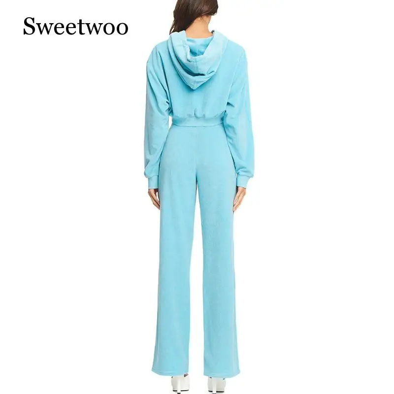 Однотонный синий комплект для бега женский зимний спортивный костюм толстовки