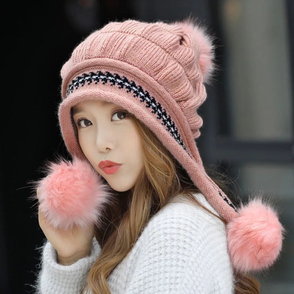 Winter Hat For Women Beanie With Fleece Lining Men Lady Knitted Cap Female Girl Wool Hemming Thick Warm Hats | Аксессуары для