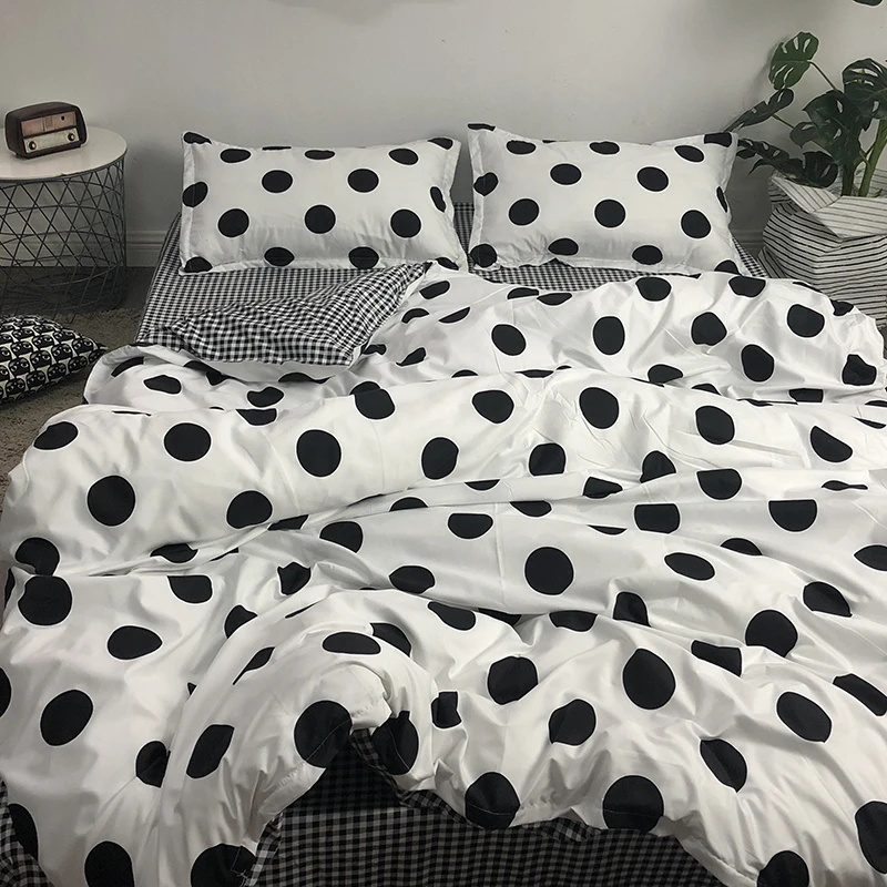 

Bedsheet Set Black And White Cow Striped Four-Piece Set 1.5M 1.8M 2.0M Bedding Single Student Dormitory Three-Piece Set 001