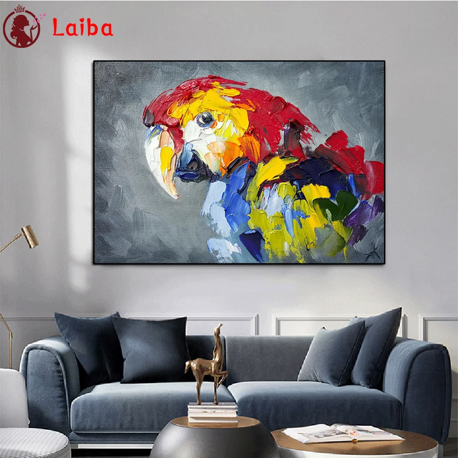 

5D DIY diamond painting Abstract animal art, colorful parrot cross stitch full square round diamond Emeroidery mosaic painting