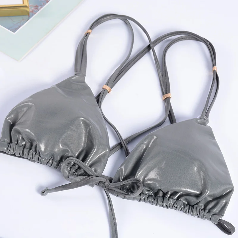 Сексуальное блестящее женское бикини 2021 блестящий бразильский Золотой