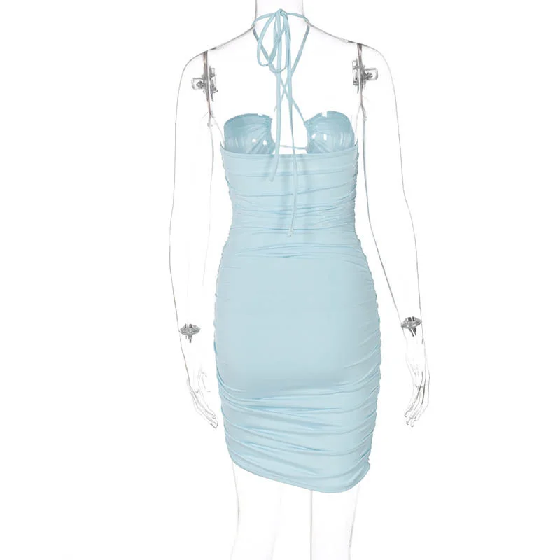

Julissa Mo Spaghatti Strap Bandage Women Dress For Summer Backless Ruched Bodycon Dresses Blue Sexy Fashion Backless Vestidos