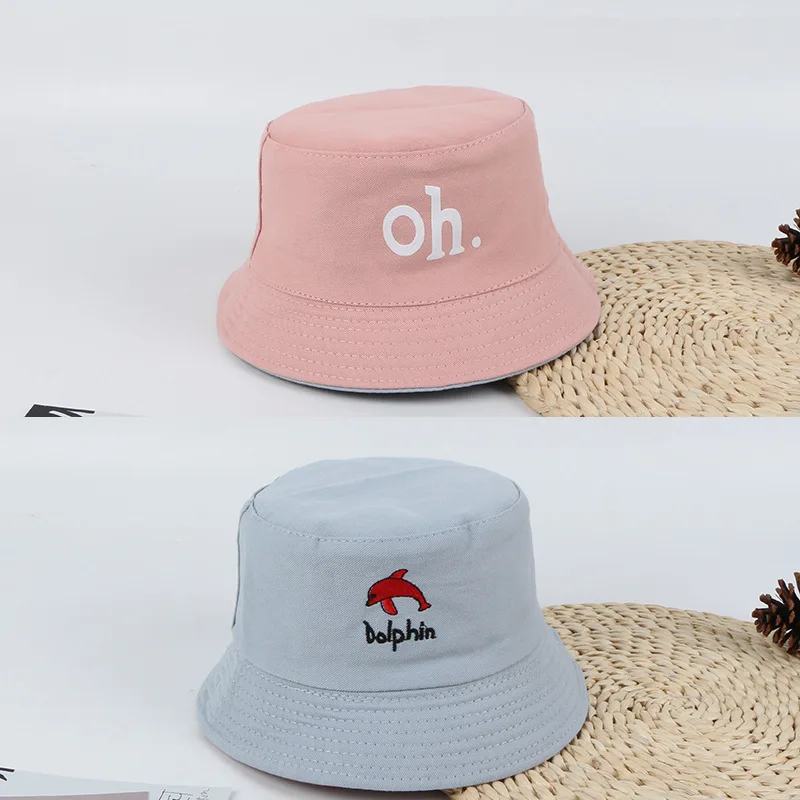 Весенне-летняя Двусторонняя Панама с вышивкой дельфина для маленьких мальчиков