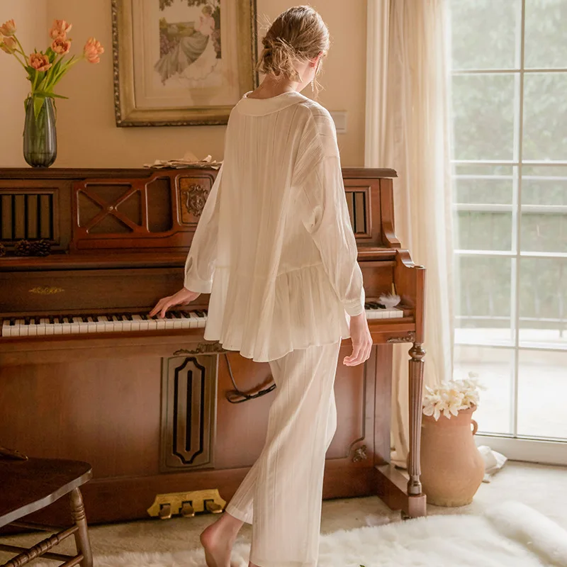 

Simple Pajamas Women 2021 Spring/Summer Loose Cotton Solid Nightwear Two-Piece Set Temperament Shirt Style Thin Sleepwear New