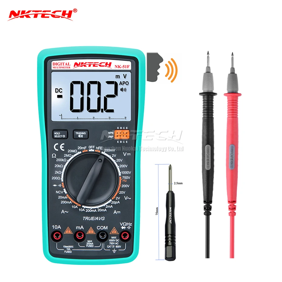 

NKTECH Digital Multimeter Voice Value NK-51F True RMS Capacitance Resistance AC DC Voltage Current Voltmeter Meter Diode Tester
