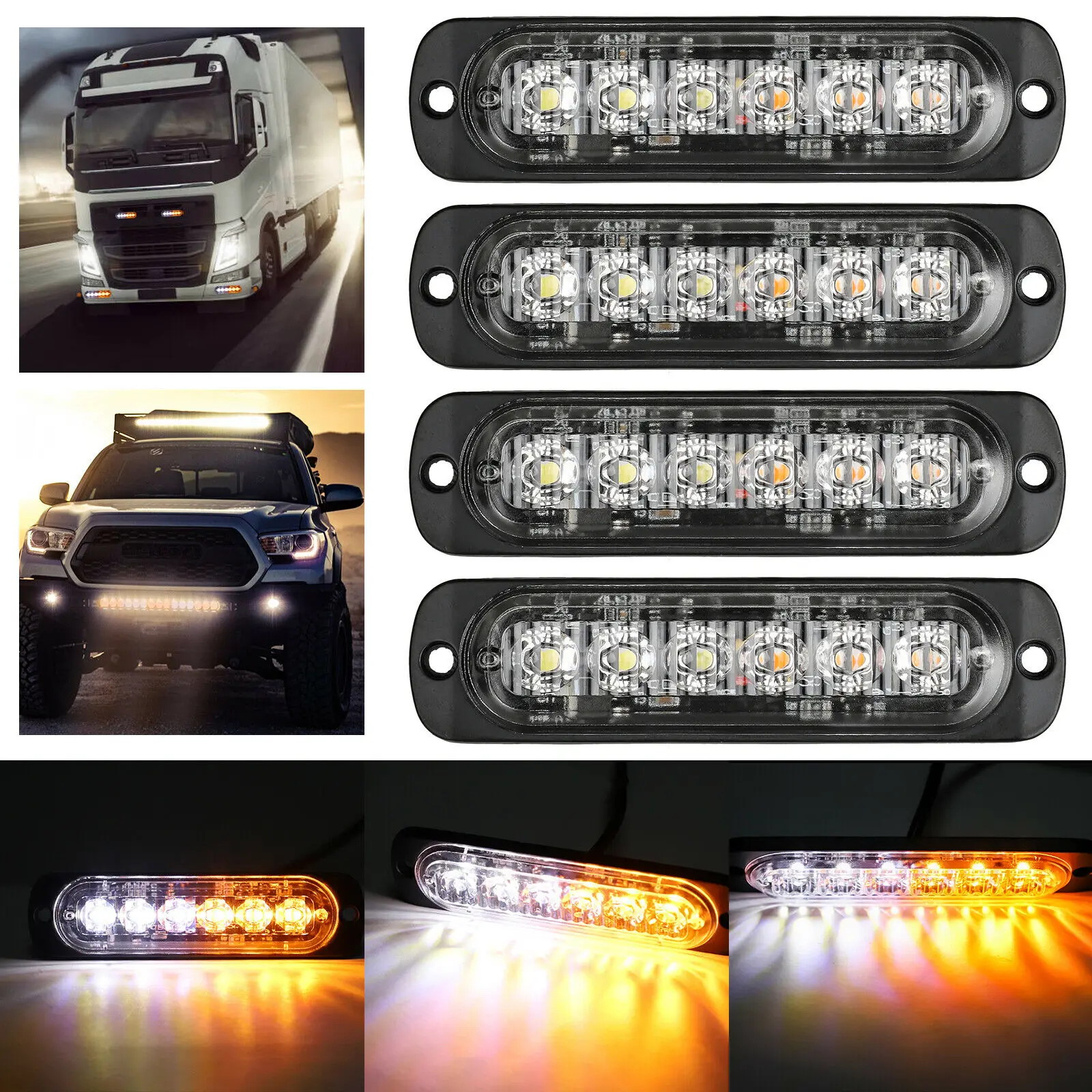 

4X 12-24V 6LED Car Truck Emergency Beacon Warning Hazard Flash Strobe Light Amber/White Flashing Car LED Light