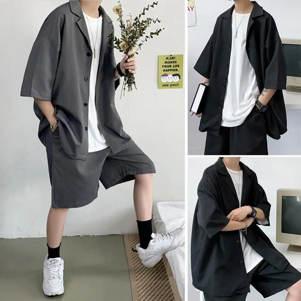 

Men Summer Fashion Casual Short Sleeves Pockets Shirt Top Shorts Pants Suit