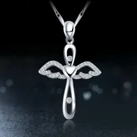 necklace dainty rhinestone sweet cross pendant choker jewelry women silver color chain angel wings statement party wedding gifts