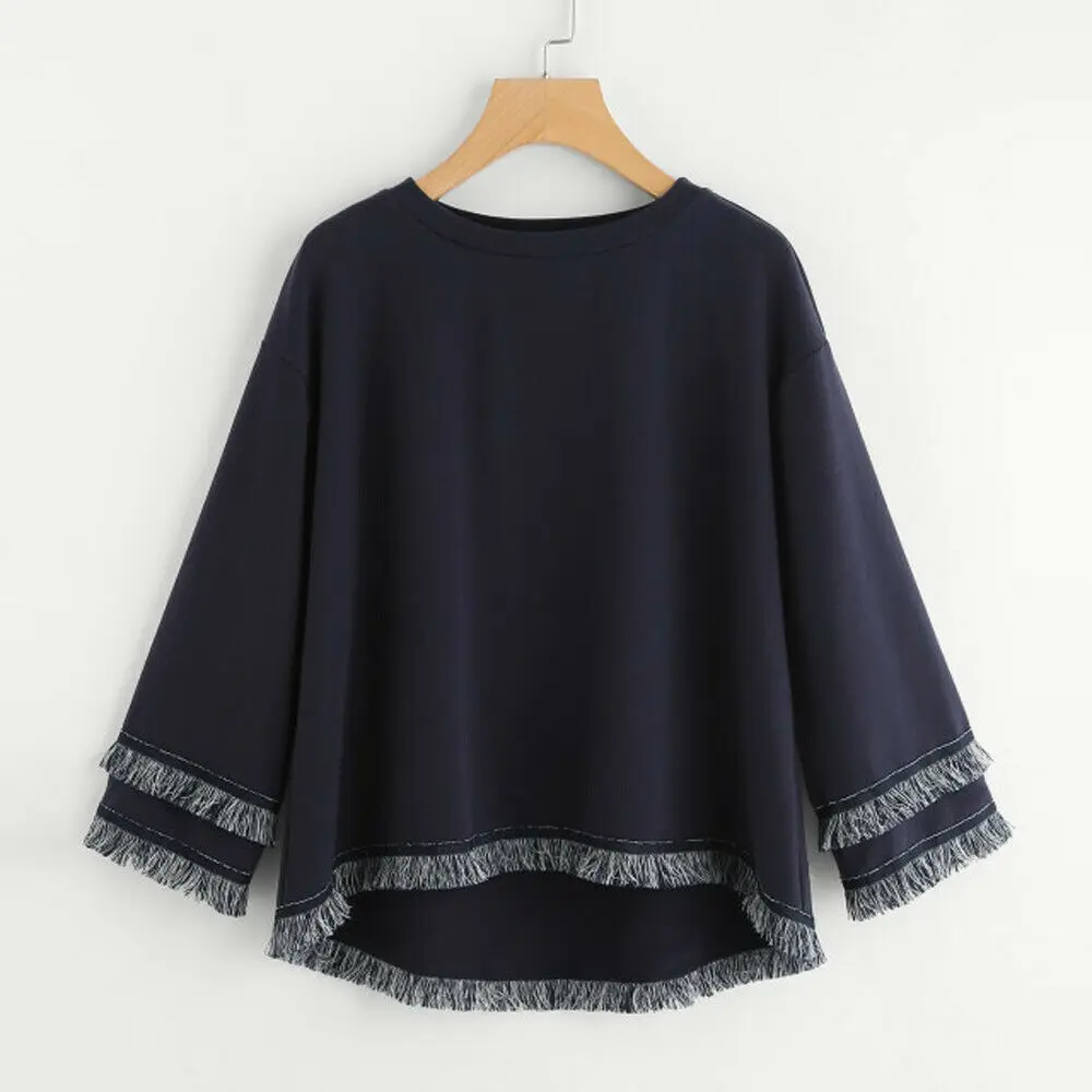 

Women Long Sleeve Tiered Fringe Tassel Sweatshirt Jumper Pullover Tops Blouse