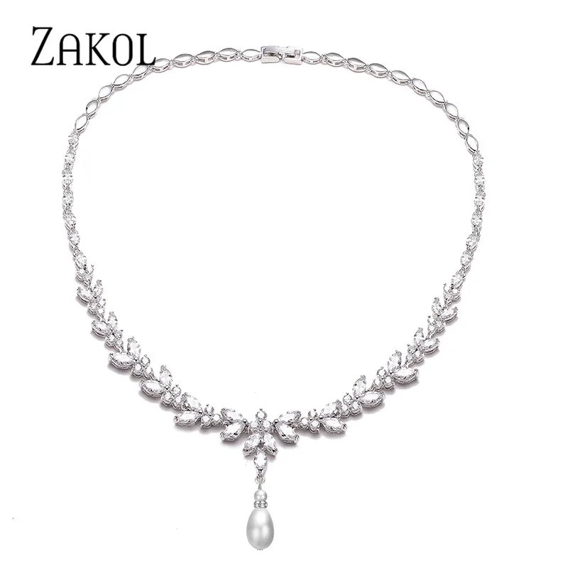 

ZAKOL Luxury Exquisite Marquise Cut Cubic Zircon Leaf Adjustable Chain Necklaces For Women Fashion Bridal Wedding Party Jewelry