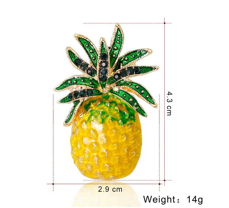 Желтый цвет ананас Фрукты Кристалл Стразы Броши для женщин модное летнее платье