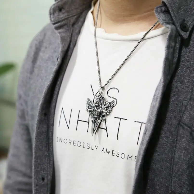 

Real 925 Sterling Silver Jewelry Vintage Retro God Male Necklace Pendant Chain Charms Fashion Fine Jewelry Freeshipping (FGL)