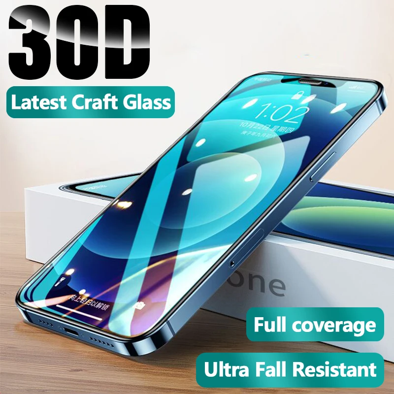30D Full Cover Tempered Glass On For iPhone 14 13 12 11 Pro Max Mini XR XS Max Screen Protector Precision Protective Glass