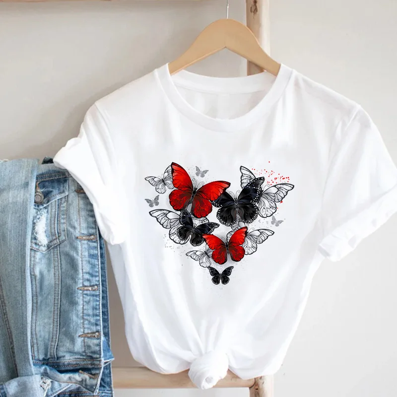 

Женская одежда 2021, футболка с графическим принтом бабочки, футболка с круглым вырезом, летняя футболка с коротким рукавом, женский модный то...