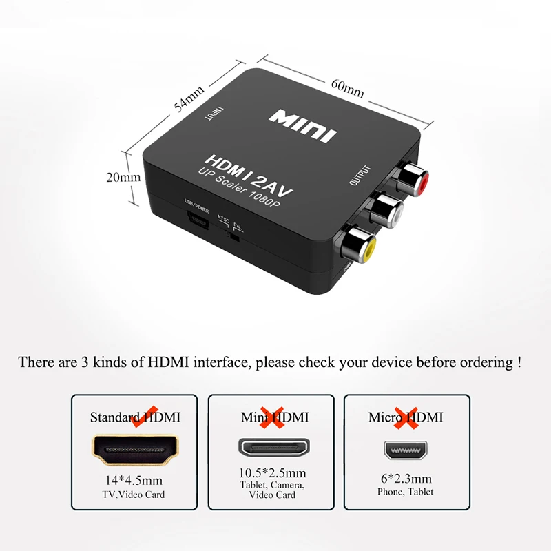 HDMI к RCA AV конвертер HDMI К AV адаптер Android tv Smart Box Ноутбук Chromecast для 1080P 720P 480P NTSC/PAL HDMI2AV