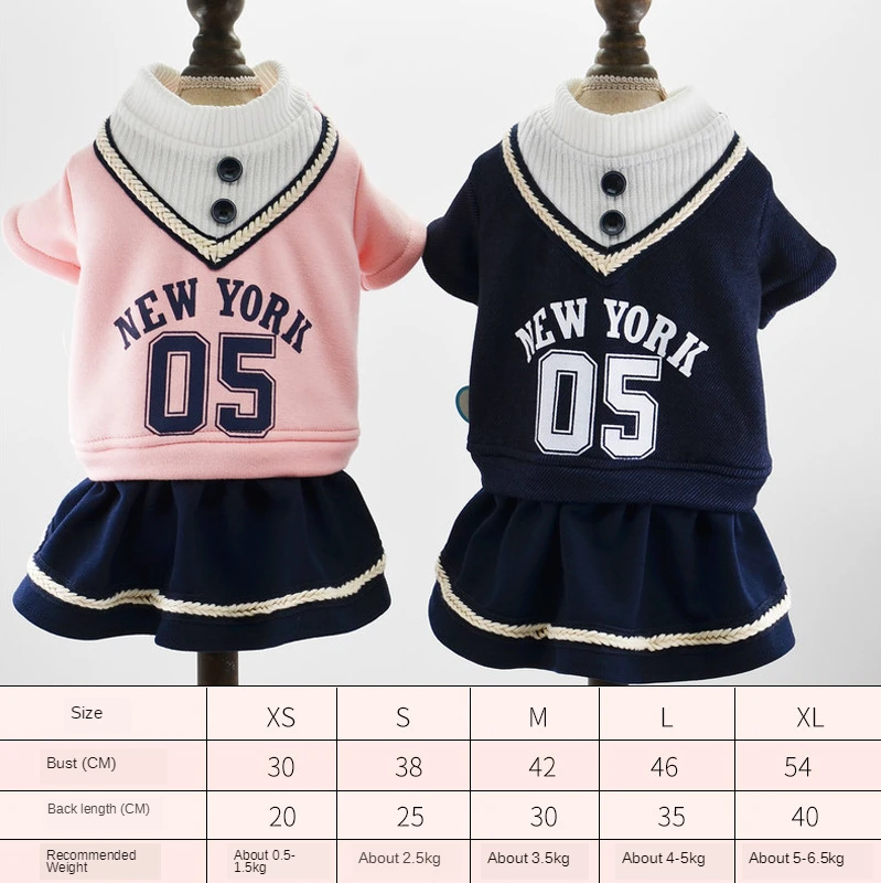 

Campus Dress Pet Clothing Dogs Fashion Dog Clothes Small Costume Warm French Bulldog Print Cute Winter Pink Girl Collar Perro