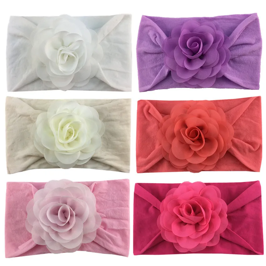 Нейлоновые повязки на голову с шифоновыми цветами для девочек 36