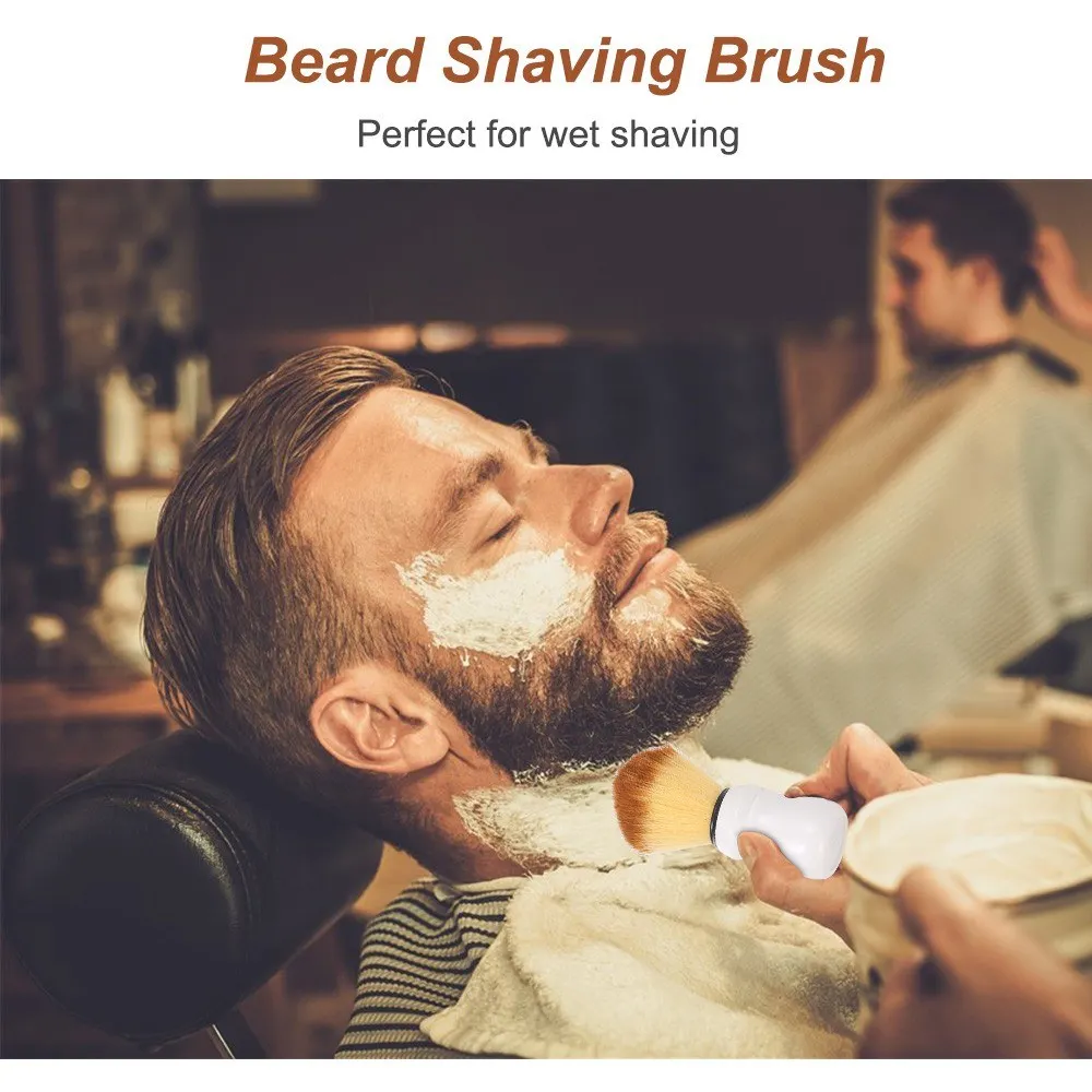 

Beard Shaving Brush with White Plastic Handle Mustache Brush for Beard Grooming Styling Shaving Tool
