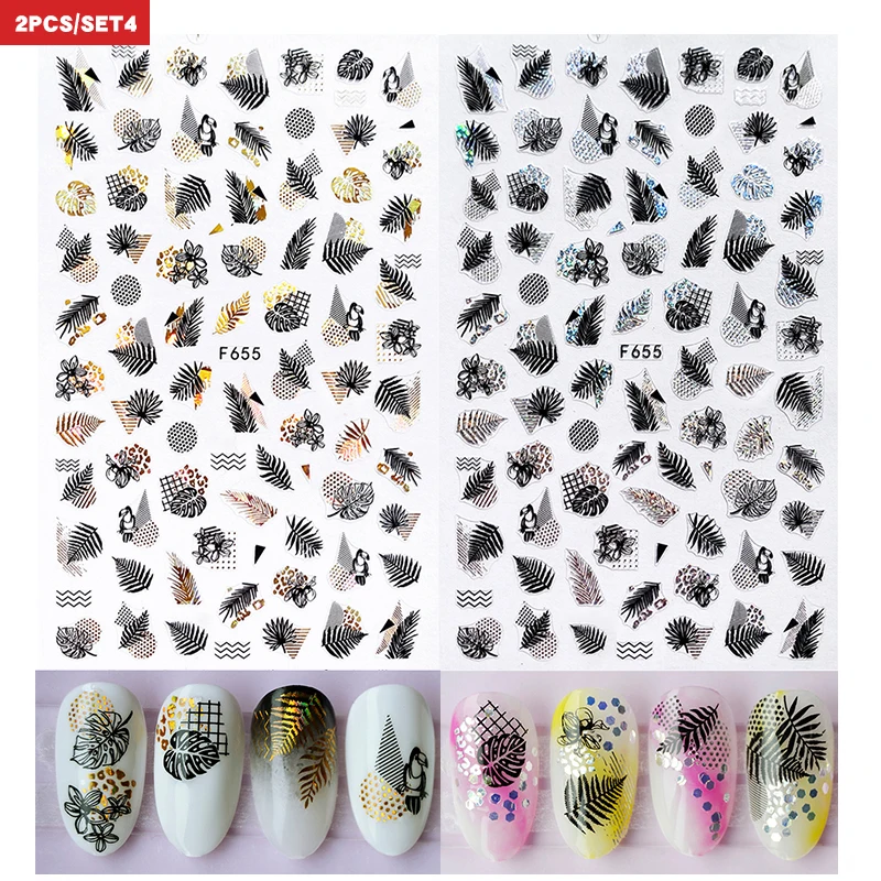 3D наклейки для ногтей с золотистыми листьями 2 шт. | Красота и здоровье